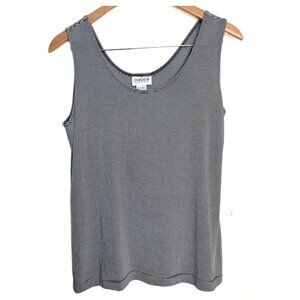 Chicos Travelers Tank Top Women's 2 Black White Striped Round Neck